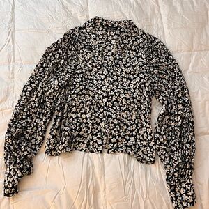 Zara button up shirt, size Medium. Black with light colored flowers.